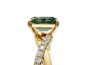 Crossover Engagement Ring Setting for Fancy Green Emerald Cut Center with Pave and Plain Strands and Prong Head in Yellow Gold