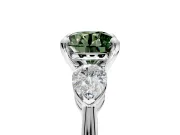 3 Stone Engagement Ring Setting for Fancy Green Round Cut Center with Large Pear-Shaped Accents and Prong Head in Platinum