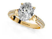 Solitaire Engagement Ring Setting for Oval Center with Multi-Row Accents and Prong Head in Yellow Gold