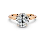 Hidden Halo Engagement Ring Setting for Round Cut Center with Plain Rounded Band and Prong Head in Rose Gold
