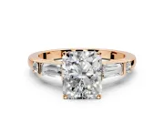 Bar-Set Engagement Ring Setting for Radiant Cut Center with Tapered Baguette Accents and Prong Head in Rose Gold