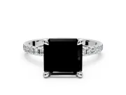 Solitaire Engagement Ring Setting for Fancy Black Asscher Cut Center with Fine Pave Narrow Band and Prong Head in Platinum