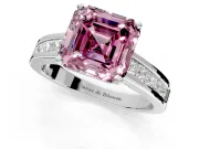 Solitaire Engagement Ring Setting for Fancy Pink Asscher Cut Center with Princess Cut Channel Band and Prong Head in White Gold