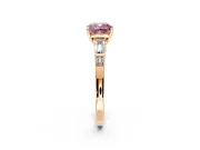 Bar-Set Engagement Ring Setting for Fancy Pink Cushion Cut Center with Tapered Baguette Accents and Prong Head in Rose Gold