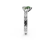 Solitaire Engagement Ring Setting for Fancy Green Pear-Shaped Center with XO Engraved Band and Prong Head in Sterling Silver