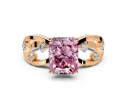 Solitaire Engagement Ring Setting for Fancy Pink Radiant Cut Center with Criss-Cross Accent Band and Prong Head in Rose Gold
