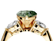 3 Stone Engagement Ring Setting for Fancy Green Heart-Shaped Center with Large Pear-Shaped Accents and Prong Head in Yellow Gold