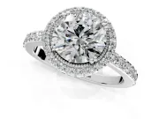 Halo Engagement Ring Setting for Round Cut Center with Inner Milgrain Border and Prong Head in Sterling Silver