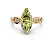 Solitaire Engagement Ring Setting for Fancy Yellow Marquise Center with Accented Twist Band and Leaf Prong Head in Yellow Gold