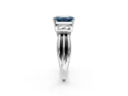 Solitaire Engagement Ring Setting for Fancy Blue Emerald Cut Center with Grooved Bar Accent Band and Prong Head in Sterling Silver