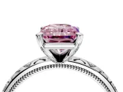 Solitaire Engagement Ring Setting for Fancy Pink Radiant Cut Center with XO Engraved Band and Prong Head in Platinum