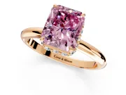 Hidden Halo Engagement Ring Setting for Fancy Pink Radiant Cut Center with Plain Rounded Band and Prong Head in Rose Gold