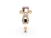 Halo Engagement Ring Setting for Fancy Pink Asscher Cut Center with Pave Infinity Twist Band and Prong Head in Rose Gold