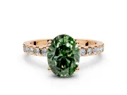 Solitaire Engagement Ring Setting for Fancy Green Oval Center with Band of Accents and Prong Head in Rose Gold