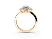 Floral Halo Engagement Ring Setting for Emerald Cut Center with Pave Accents and Prong Head in Rose Gold
