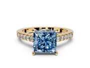 Solitaire Engagement Ring Setting for Fancy Blue Princess Cut Center with Crossover Accents and Prong Head in Yellow Gold