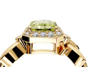 Halo Engagement Ring Setting for Fancy Yellow Radiant Cut Center with Floral Band and Prong Head in Yellow Gold