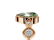 Vintage Station Engagement Ring Setting for Fancy Green Pear-Shaped Center with Accents and Prong Head in Rose Gold