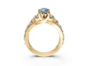 Solitaire Engagement Ring Setting for Fancy Blue Pear-Shaped Center with Graduated Shared Prongs and Prong Head in Yellow Gold