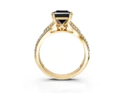 Solitaire Engagement Ring Setting for Fancy Black Princess Cut Center with Pave Rail Split Shank and Prong Head in Yellow Gold