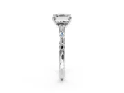 Baguette Engagement Ring Setting for Asscher Cut Center with Alternating Bar-Set Band and Prong Head in Platinum
