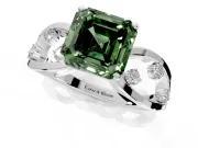 Solitaire Engagement Ring Setting for Fancy Green Asscher Cut Center with Criss-Cross Accent Band and Prong Head in White Gold