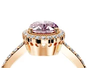 Halo Engagement Ring Setting for Fancy Pink Oval Center with Inner Milgrain Border and Prong Head in Rose Gold