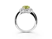 Small-Accent Cluster Halo Engagement Ring Setting for Fancy Yellow Round Cut Center with Plain Band and Prong Head in Sterling Silver
