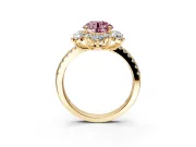 Floral Halo Engagement Ring Setting for Fancy Pink Round Cut Center with Pave Accents and Prong Head in Yellow Gold