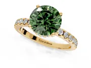 Solitaire Engagement Ring Setting for Fancy Green Round Cut Center with Band of Accents and Prong Head in Yellow Gold