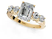 5 Stone Engagement Ring Setting for Emerald Cut Center with Equal Close-Set Accents and Prong Head in Yellow Gold
