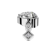 Milgrain Bezel Engagement Ring Setting for Heart-Shaped Center with Marquise Stations and Bezel Head in White Gold
