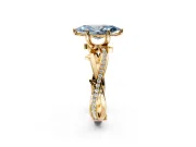 Solitaire Engagement Ring Setting for Fancy Blue Marquise Center with Pave and Plain Crossover Band and Prong Head in Yellow Gold