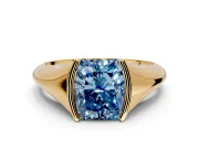 Tension Engagement Ring Setting for Fancy Blue Radiant Cut Center with Wide Tapered Band and Tension Head in Yellow Gold