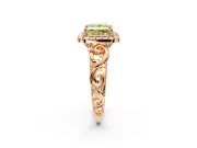 Halo Engagement Ring Setting for Fancy Yellow Princess Cut Center with Open Scroll Shoulders and Prong Head in Rose Gold