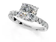 Solitaire Engagement Ring Setting for Cushion Cut Center with Large Accents and Prong Head in Sterling Silver