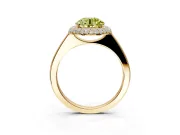 Halo Engagement Ring Setting for Fancy Yellow Round Cut Center with Plain Tapered Band and Prong Head in Yellow Gold