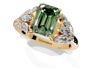 Leaf Cluster Engagement Ring Setting for Fancy Green Emerald Cut Center with Marquise Accents and Prong Head in Yellow Gold