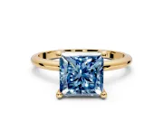 Minimalist Solitaire Engagement Ring Setting for Fancy Blue Princess Cut Center with Thin Band and Prong Head in Yellow Gold