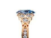 Cluster Engagement Ring Setting for Fancy Blue Oval Center with Bezel Accent Clusters and Prong Head in Rose Gold