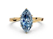Solitaire Engagement Ring Setting for Fancy Blue Marquise Center with Plain Bypass Twist Band and Prong Head in Yellow Gold