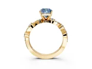 Solitaire Engagement Ring Setting for Fancy Blue Cushion Cut Center with Bar-Station Pave Twist and Prong Head in Yellow Gold
