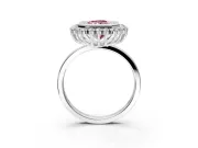 Halo Engagement Ring Setting for Fancy Pink Radiant Cut Center with Milgrain Bezel Rim, Plain Band and Prong Head in Platinum