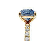 Solitaire Engagement Ring Setting for Fancy Blue Cushion Cut Center with Pave Accents and Prong Head in Yellow Gold