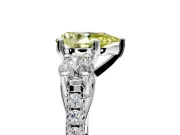3 Stone Engagement Ring Setting for Fancy Yellow Pear-Shaped Center with Crossover Basket, Pave Band and Prong Head in Platinum
