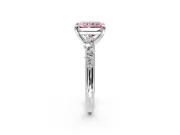 Solitaire Engagement Ring Setting for Fancy Pink Radiant Cut Center with Trailing Leaf Accent Band and Prong Head in Sterling Silver