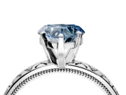 Solitaire Engagement Ring Setting for Fancy Blue Heart-Shaped Center with XO Engraved Band and Prong Head in Sterling Silver