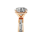 Solitaire Engagement Ring Setting for Round Cut Center with Channel Baguette Band and Prong Head in Rose Gold