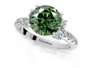 Paired Accent Engagement Ring Setting for Fancy Green Round Cut Center with Pave Band and Prong Head in Platinum