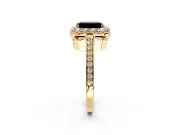 Floral Halo Engagement Ring Setting for Fancy Black Emerald Cut Center with Large Halo Accents and Prong Head in Yellow Gold